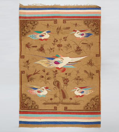 다섯 마리의 학·꽃·식물 무늬 모담 五鶴鳥花草紋毛毯